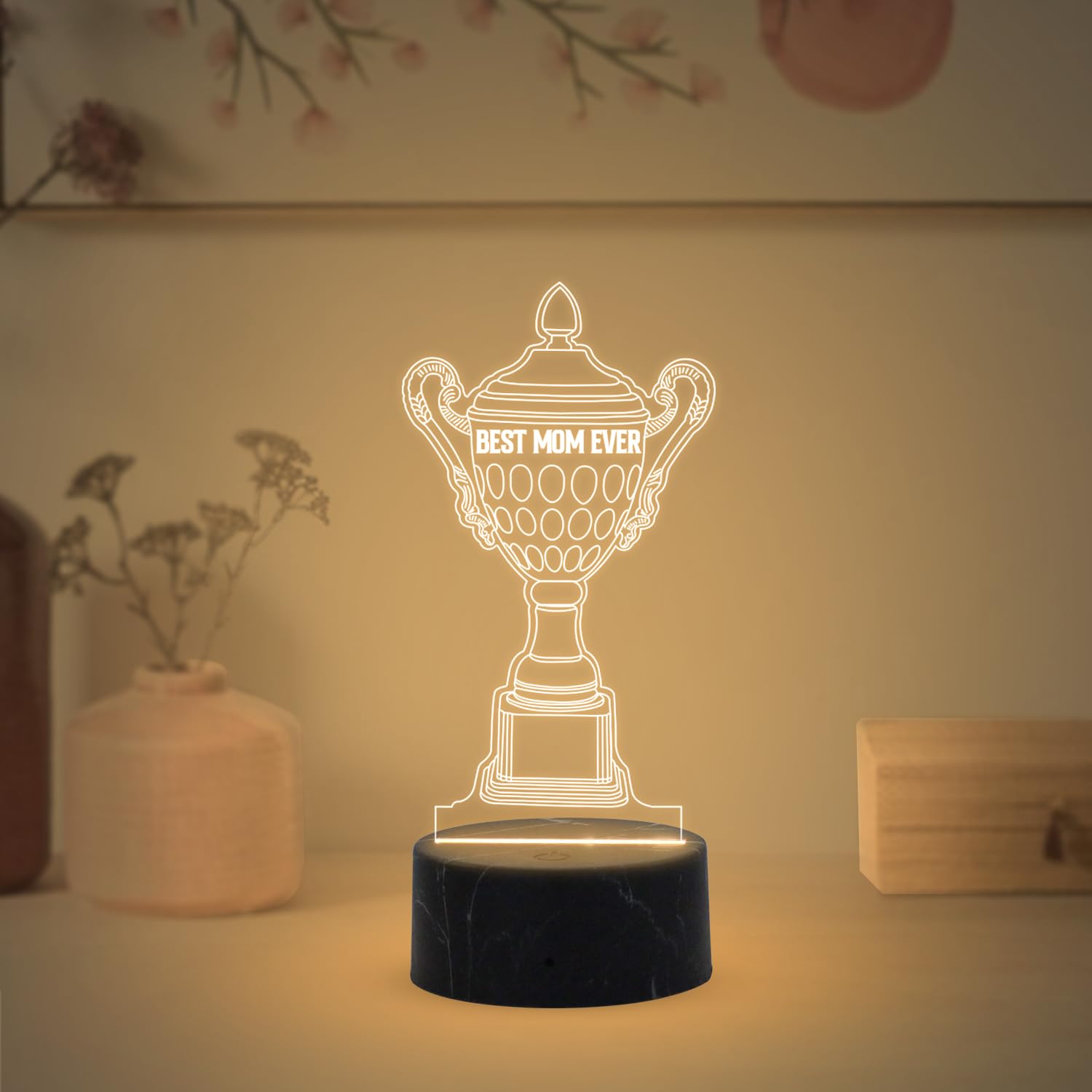 Gift Me Bazar 3D Illusion Best mom Ever Trophy Acrylic Night Lamp | Mothers Day Gift for Mom | Birthday Gift from Daughter or Son | Warm White Light & USB Powered | Appreciation Gifts for Mom-image-7