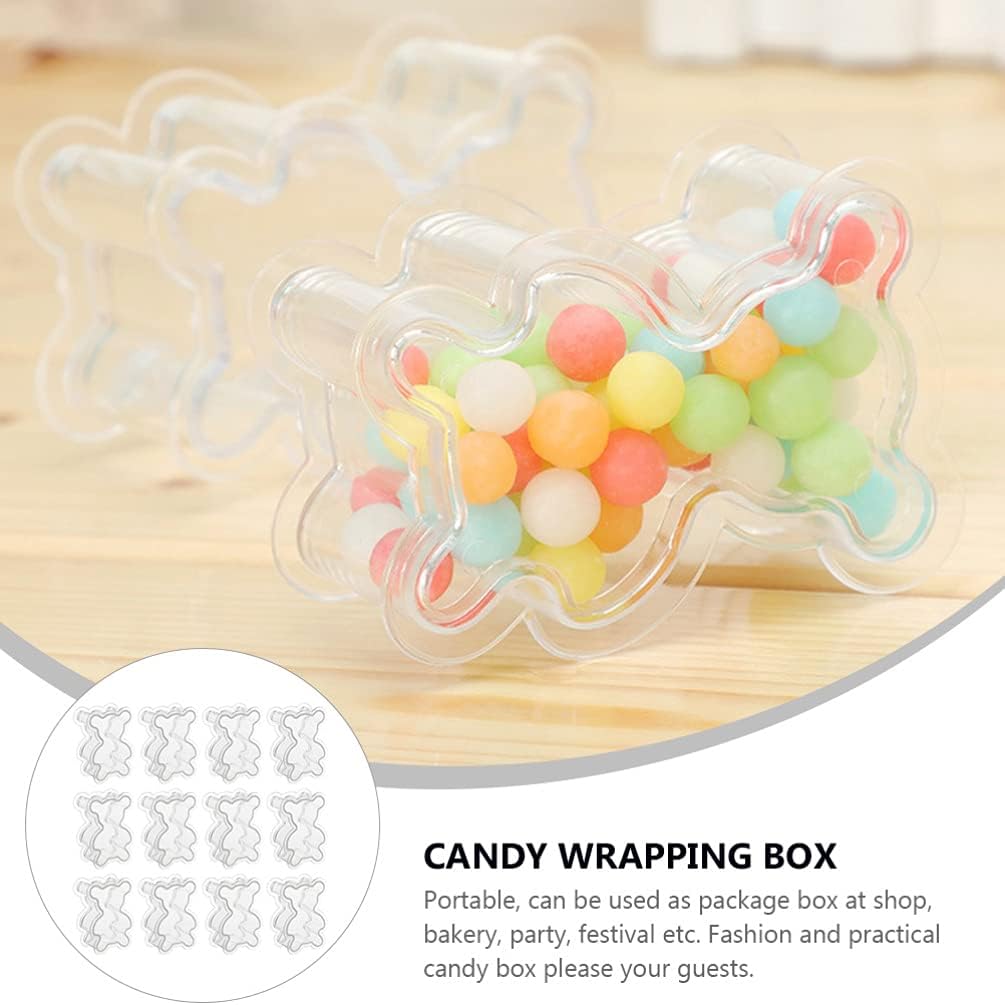Bear Shaped Candy Boxes Cute Clear Plastic Containers Clear Fillable Ornaments Crafts Decorations for Weddings Birthdays Party Favors 12pcs