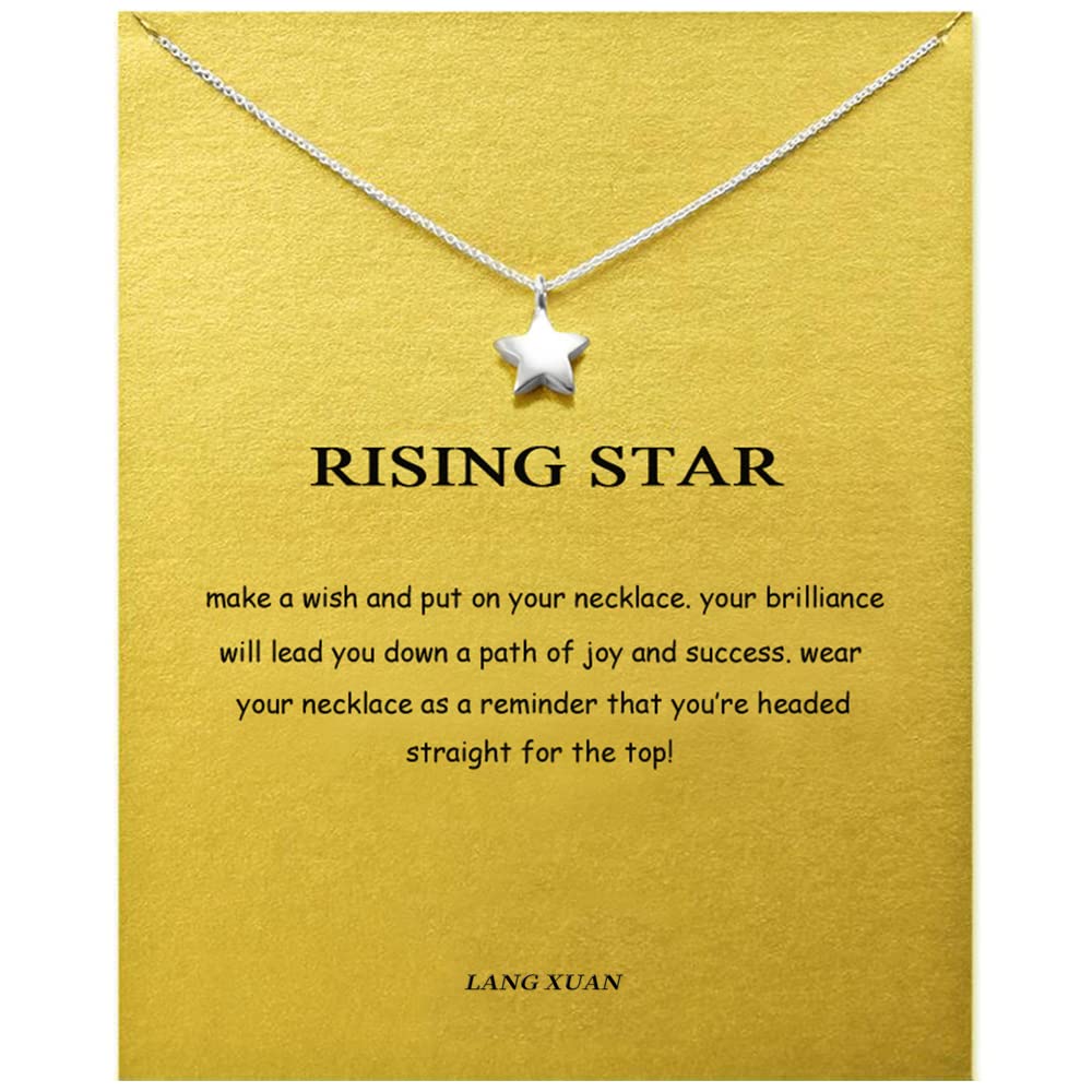 LANG XUAN Message Card Compass Pendant Necklace Friendship Sun Good Luck Elephant Starfish Pendant Chain Necklace with Gift Card