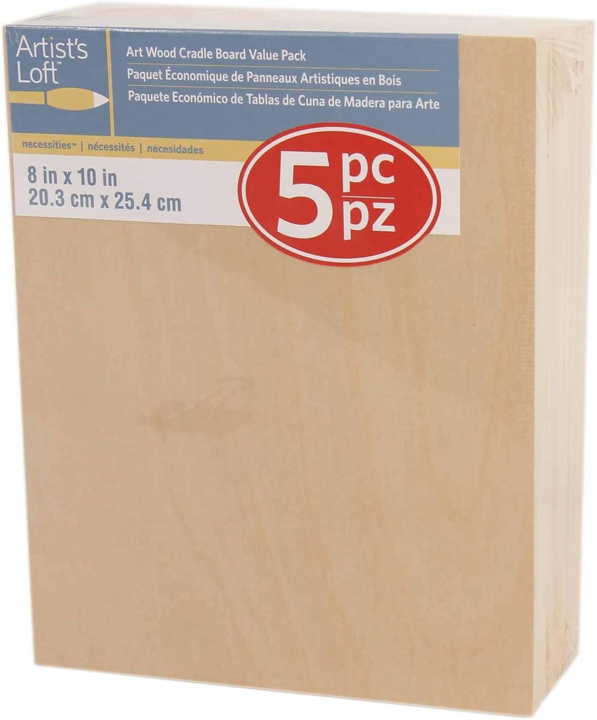 Artist's Loft 8" x 10" Cradled Wood Painting Panel Pack - Great for Painting, Decoupage, Decoration, Art & Crafts - 5 Pack