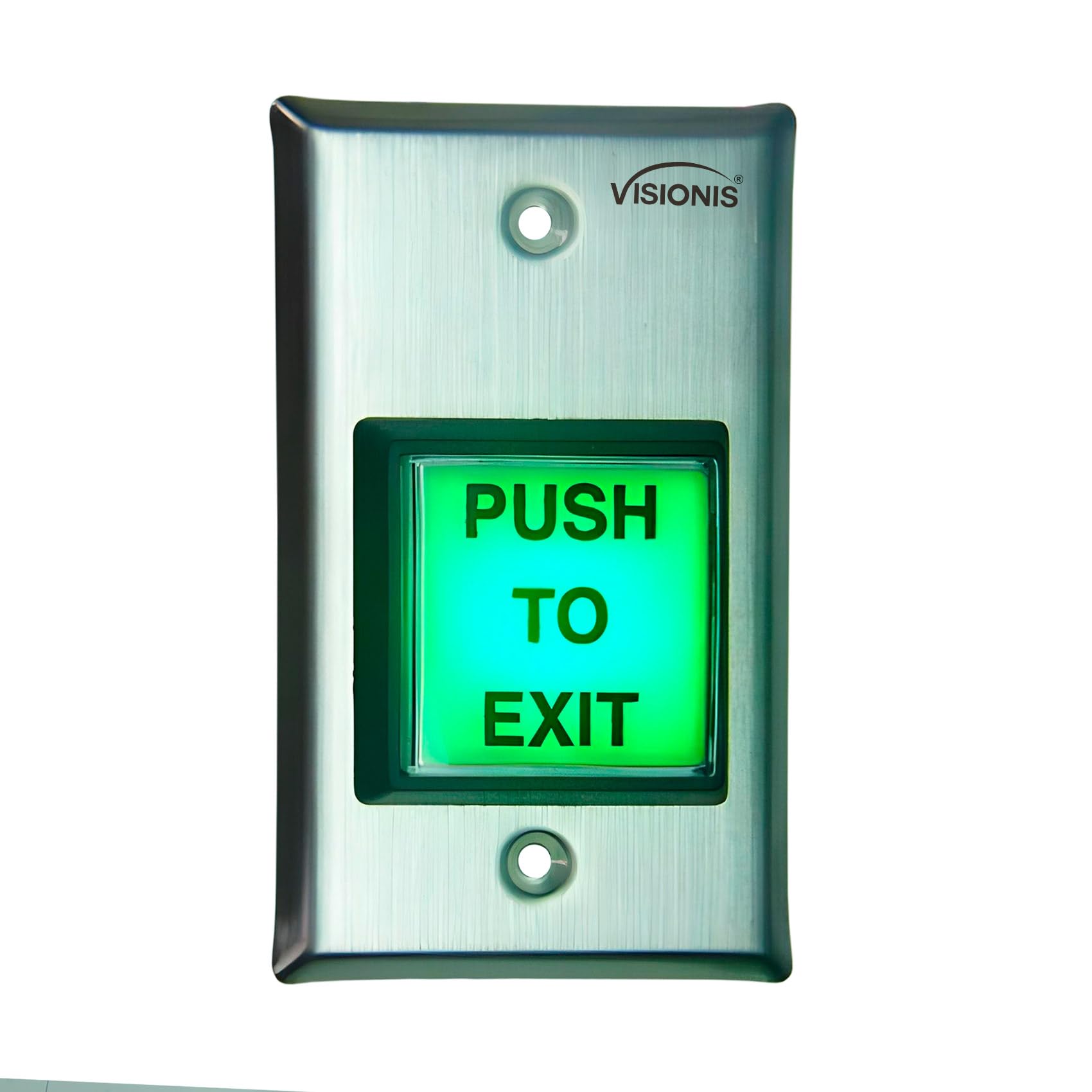 Visionis VIS-7000 Indoor Green Square Request to Exit Button for Door Access Control with LED Light, NC, C and NO Outputs
