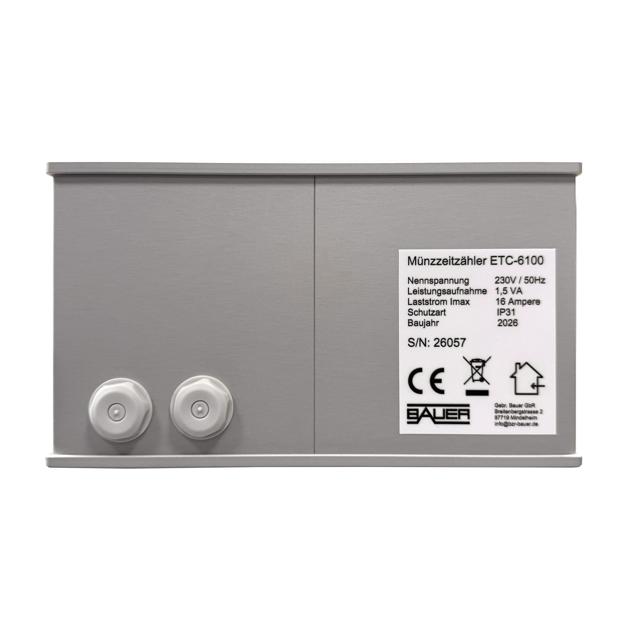 Bauer Münzzeitzähler ETC 6100 – 230V, Münzeinwurf 50 Cent, mit Türöffner – Programmierbarer Münzautomat für Zeitabrechnung, Solarium, Sauna & Waschsalon