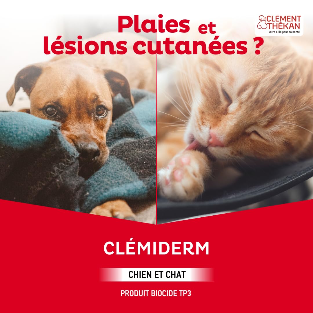 Clément Thékan - Spray désinfectant de la Peau pour Chiens, Chats et Autres Animaux - Clémiderm 150 ML