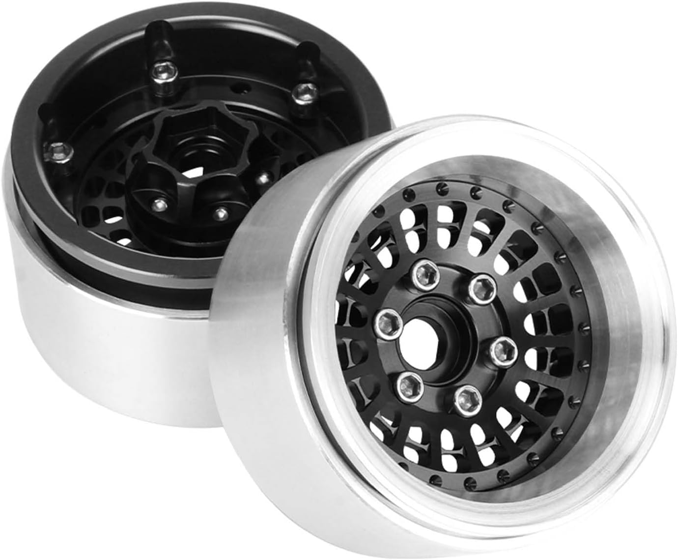 1.9 inch Beadlock Wheel Rim Offset -10mm Metal Wheels for SCX10 Pro TRX4 VS4-10 Gen8 TRX6 1/10 RC Crawler Car (Black)