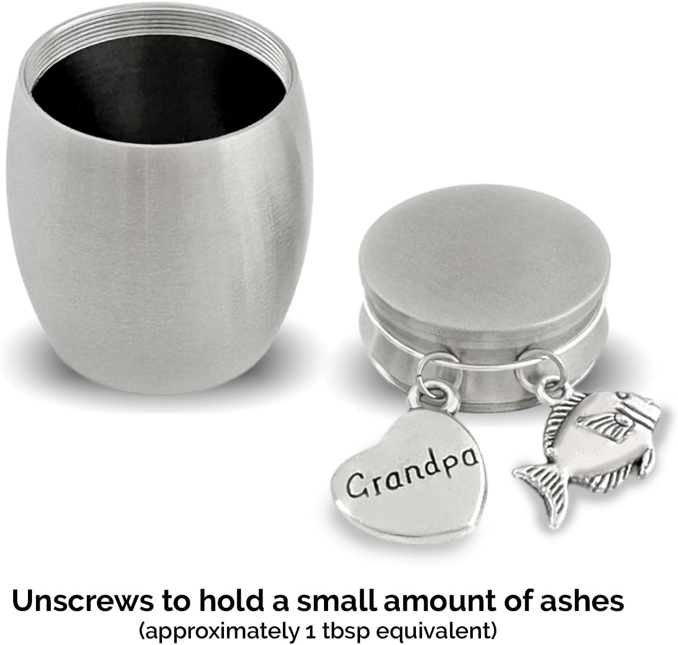 Grandpa Fishing Small Urn for Cremation Ashes Keepsake Memorial Stainless Steel with Fish Charm Individual Urns for Family