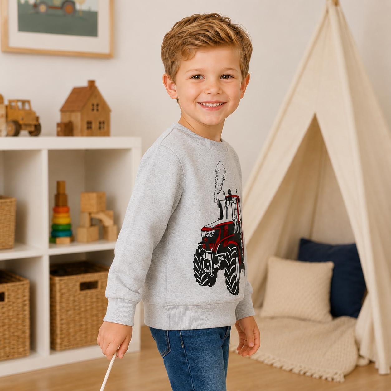 Akyzic Sudaderas de algodón con cuello redondo para niños pequeños, camiseta de dinosaurio de manga larga sin botones, camisetas 2-8T
