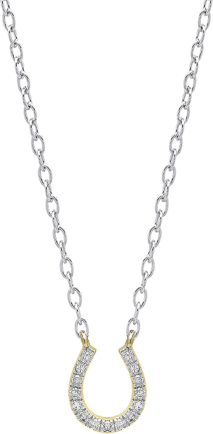 Dazzlingrock Collection 0.12 Ctw Round White Natural Diamond Horseshoe Pendant with 18 inch Chain for Women in 10K Real Solid Gold