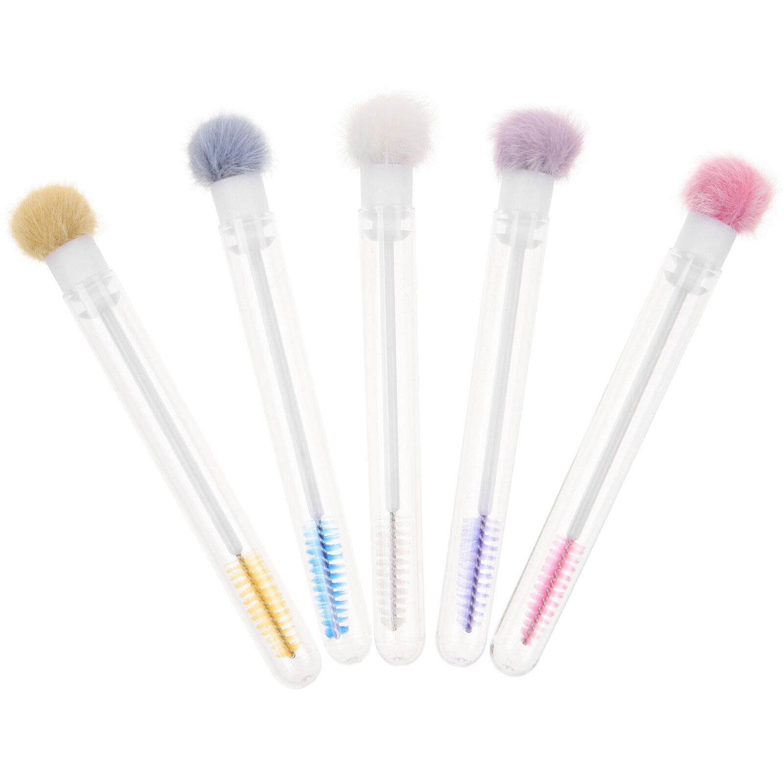 NOLITOY 5Pcs Eyelash Brushes Mascara Wands Portable Eye Lash Applicator Makeup Brush with Tube for Angled Eyebrow