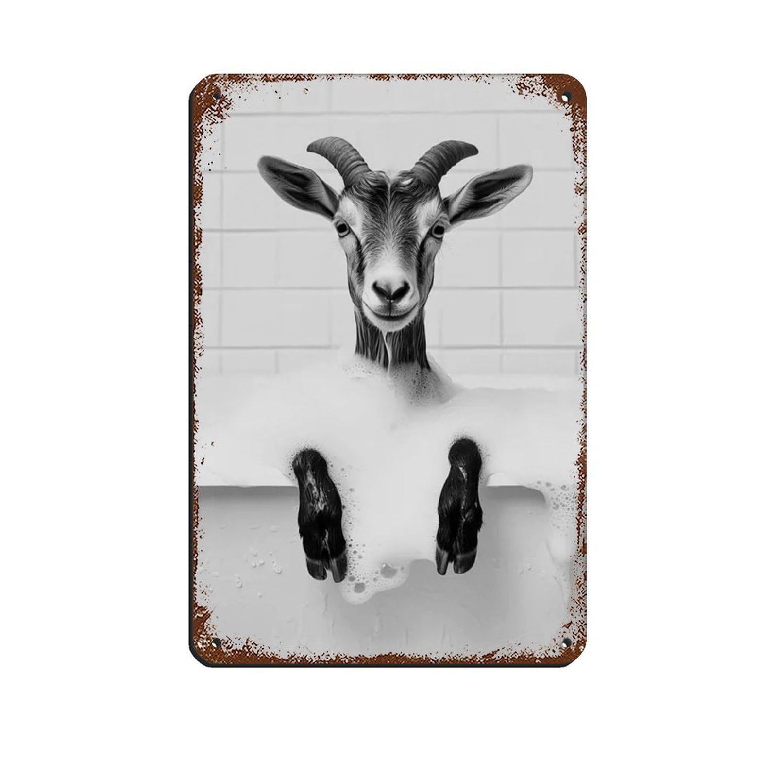 Goat in The Bathtub, Cute Bathroom Art Retro Poster Metal Tin Sign Chic Art Retro Iron Painting Bar People Cave Cafe Family Garage Poster Wall Decoration 8x12inch(20x30cm)
