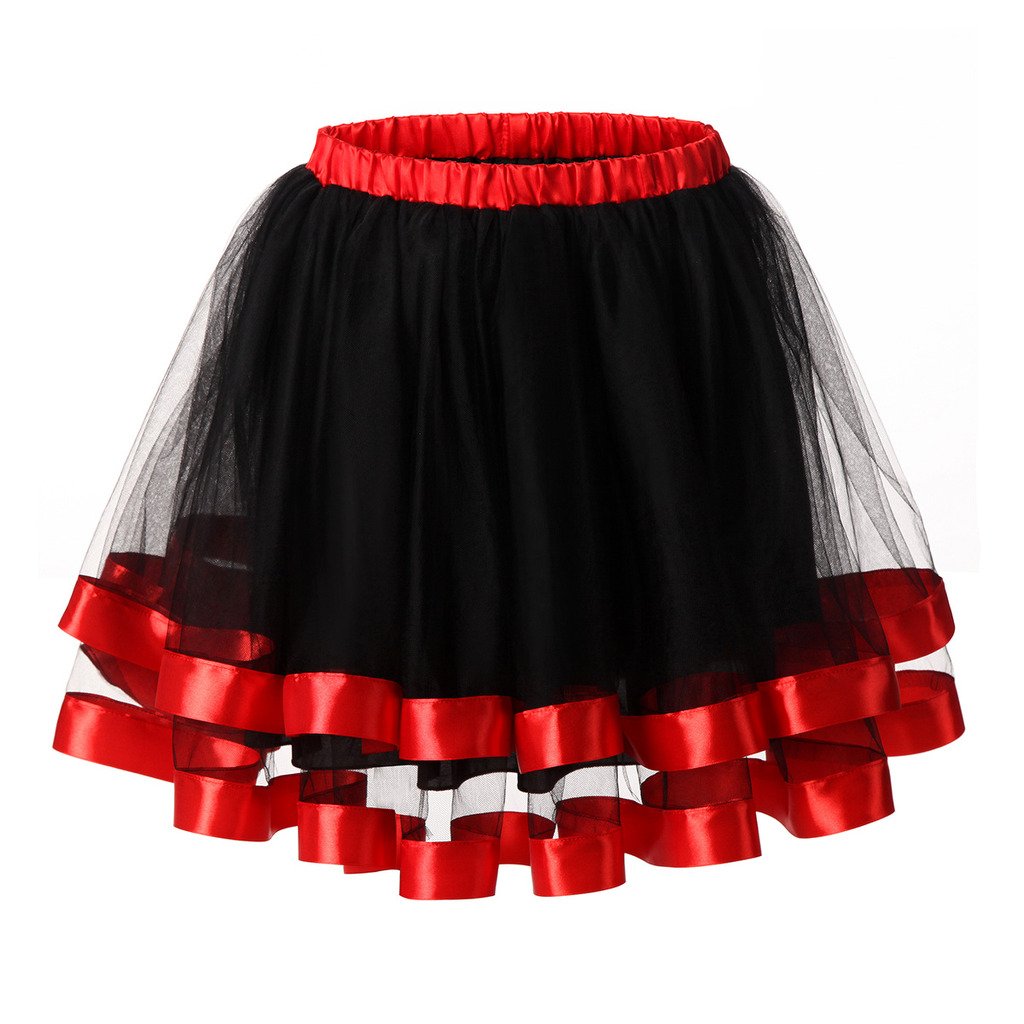 Ellames Women's 1950s Vintage Tutu Petticoat Skirt Prom Evening Occasion Accessory Black and Red S/M