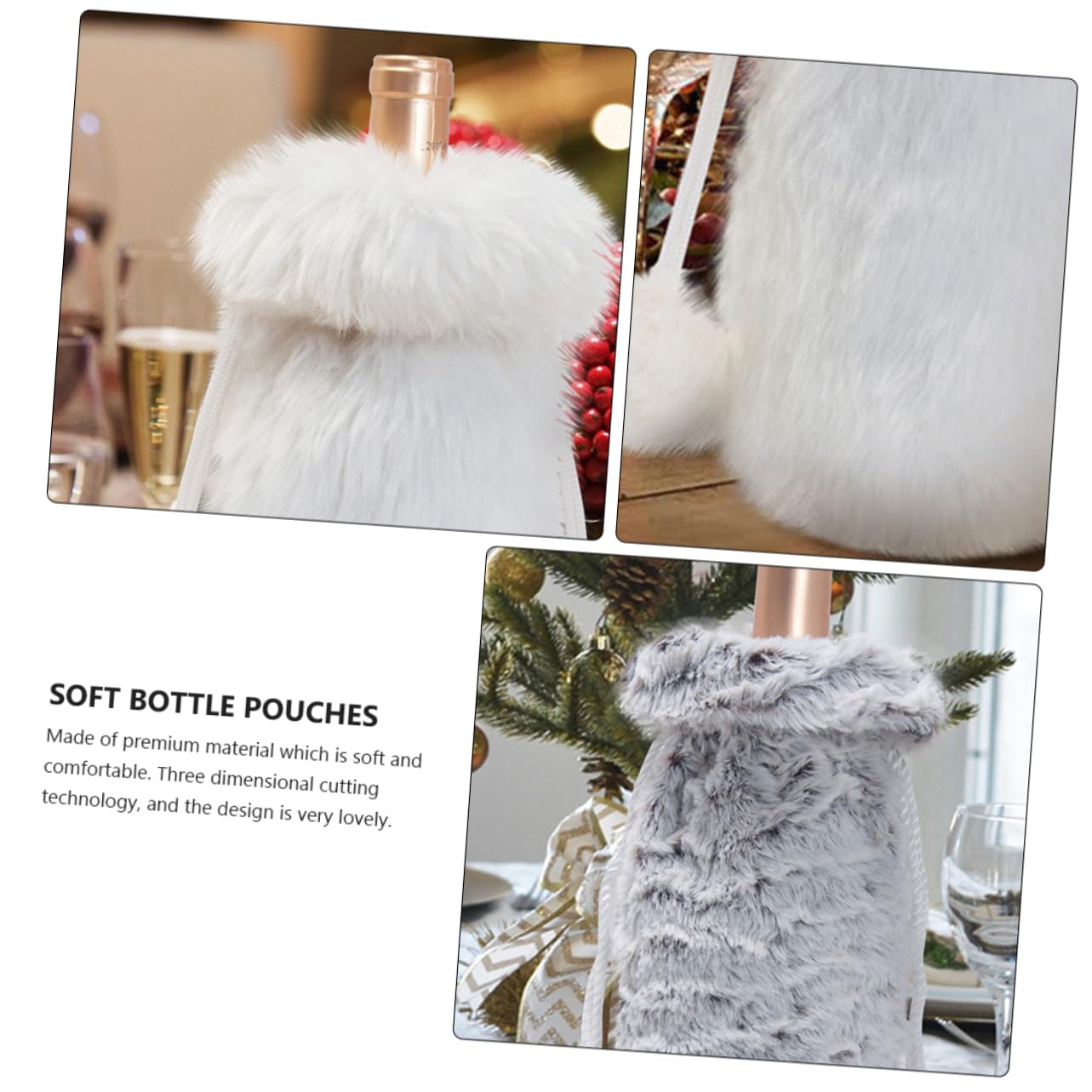 Ciieeo 6 Piezas 1 Juego Bolsa de Botella de Vino de Peluche Vino de Navidad Cubre Bolsas Bolsa de White Bolsas de Ropa de Botella Decorativa Adornos de Mesa 1.