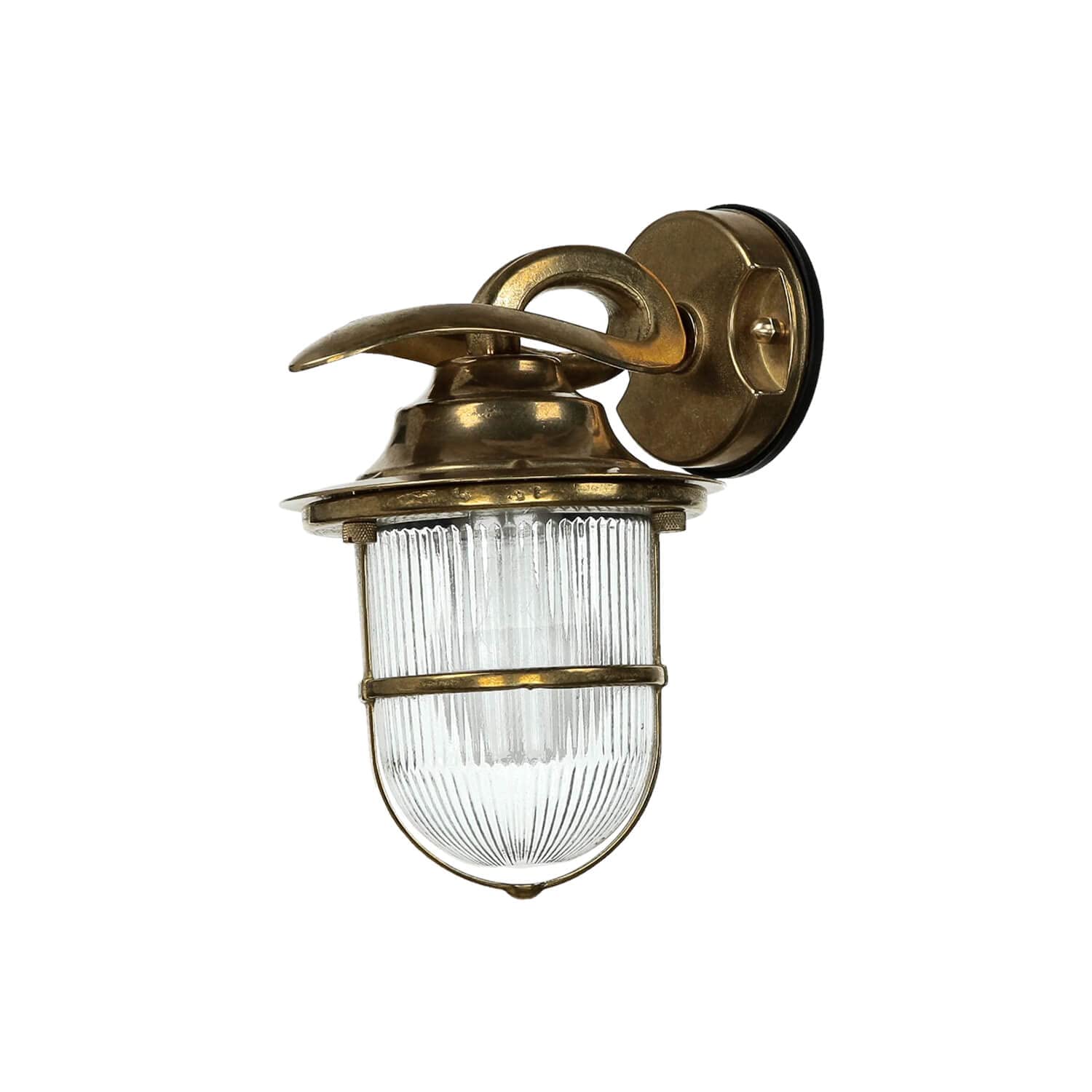 Applique da esterno in ottone vetro rigato in ottone IP64 terrazza casa D: 20 cm E27 max 18W Lanterna rustica Lampada da esterno marittima da giardino