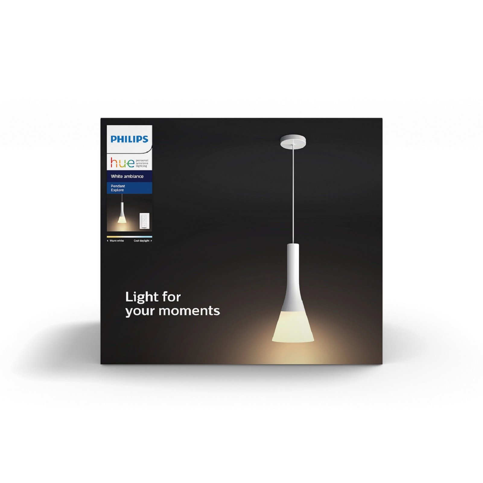 Philips Hue White Ambiance Lampadario LED Smart Explore, Attacco E27, 60 W, Telecomando Dimmer Switch e 1 Lampadina Hue White Ambiance Inclusi