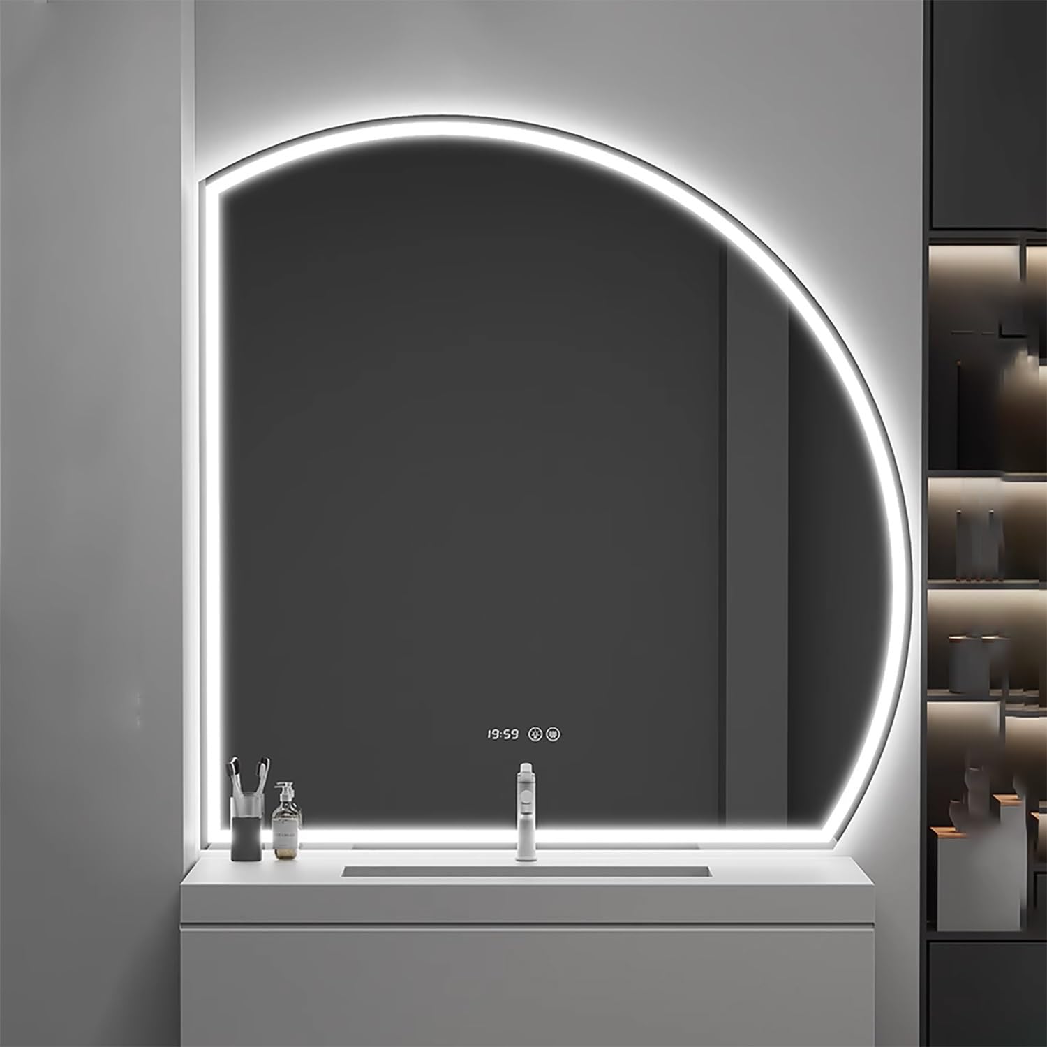 Miroir de Salle de Bain Demi-Cercle Lumineux 3 Couleurs Anti-Buée 70cm