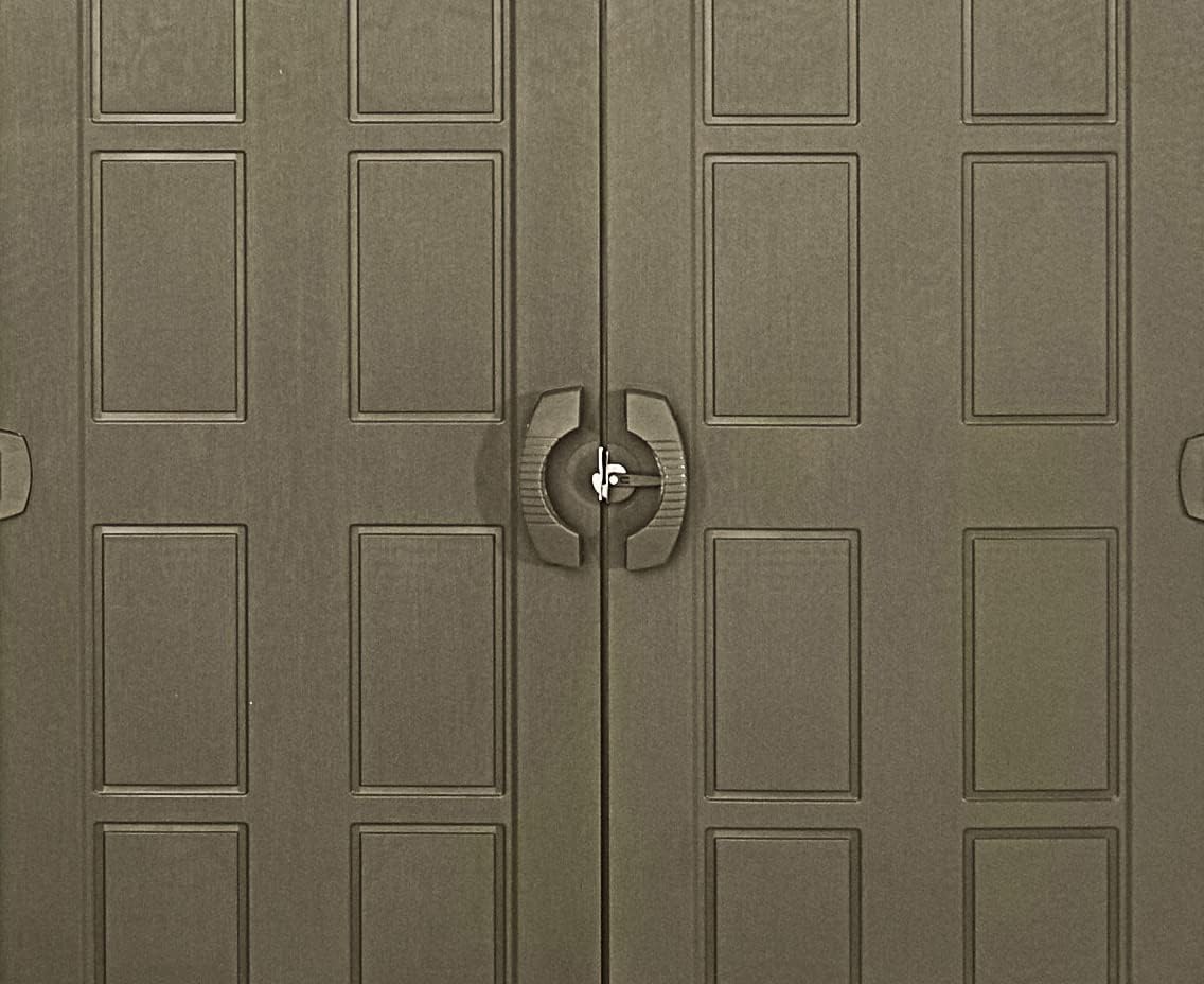 Keter Stronghold 10x8 Resin Outdoor Storage Shed door handles and locking mechanism