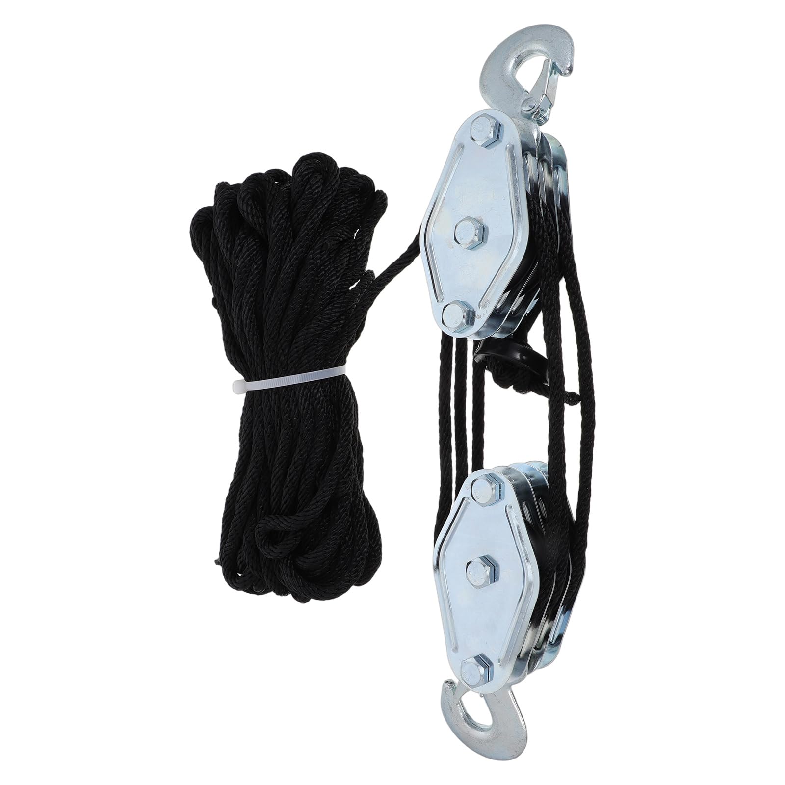 PRETYZOOM Polipasto de Cuerda con 3 Poleas, Cable Negro de 15 M, Sistema de Aparejos para Elevación Pesada, Resistente para Garaje, Caza y Construcción, Polea de Cuerda Industrial Segura