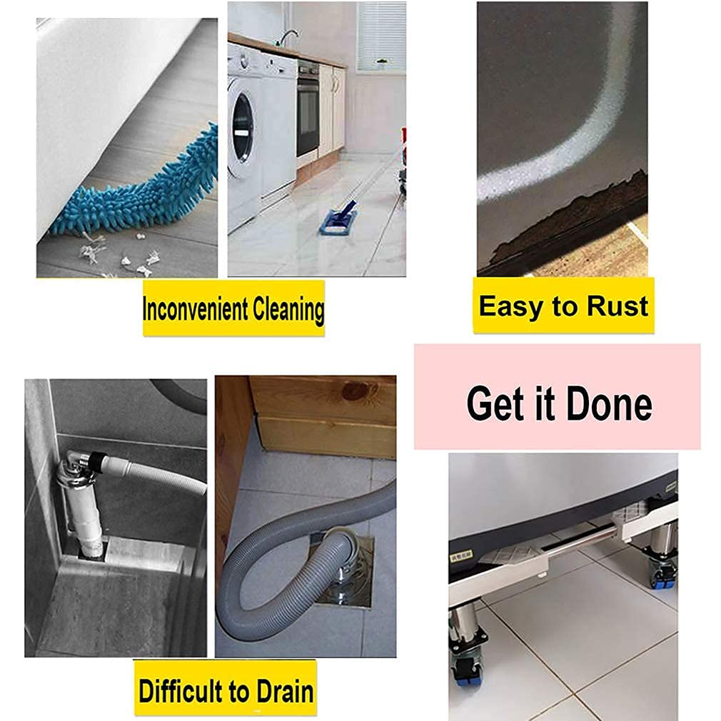 Base per lavatrice con 4 ruote di bloccaggio, lunghezza regolabile 65-80 cm, vassoio mobile per asciugatrice e frigorifero, rullo per mobili resistente per un facile spostamento, bianco