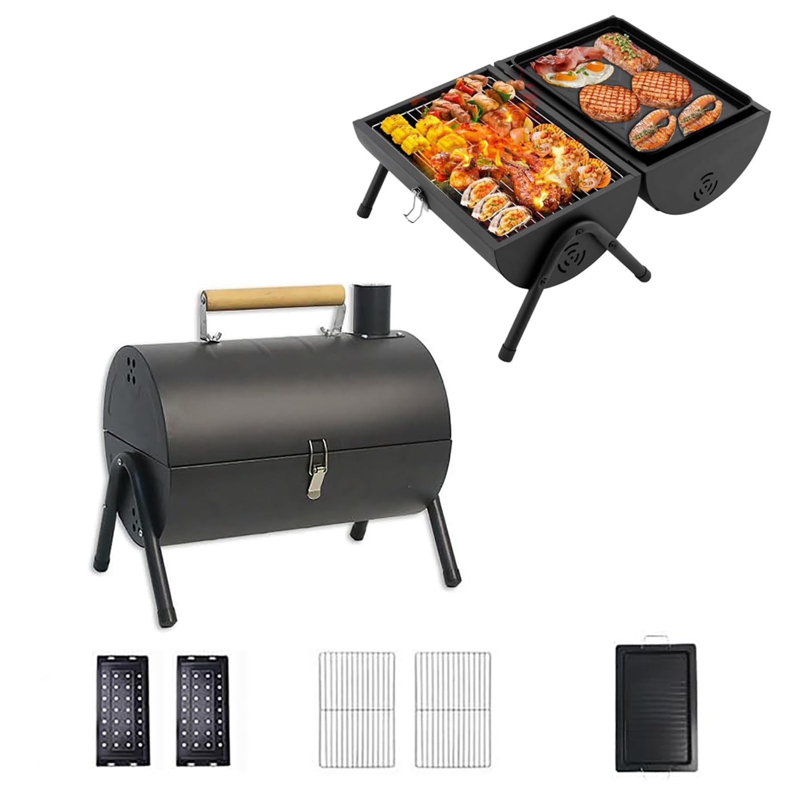 Parrilla portátil de acero inoxidable para carbón, ligera, plegable, de doble cara, ideal para camping, festivales, cocinar al aire libre, barbacoas y picnics