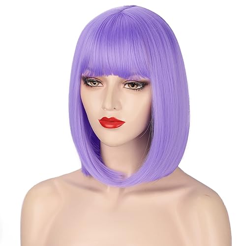 Miniatura 8 de AISI BEAUTY - Peluca violeta con flequillo, peluca con cabello corto y lacio para mujer, peluca sintética de 12 pulgadas para fiesta, cosplay