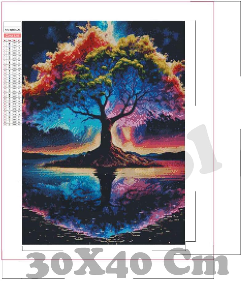 Image of Jasol Diamond Painting Kit, 40x30 Cms, Full Drill, 5D Crystals, Home Wall Decor Gift Set (Blessing Tree M45612)