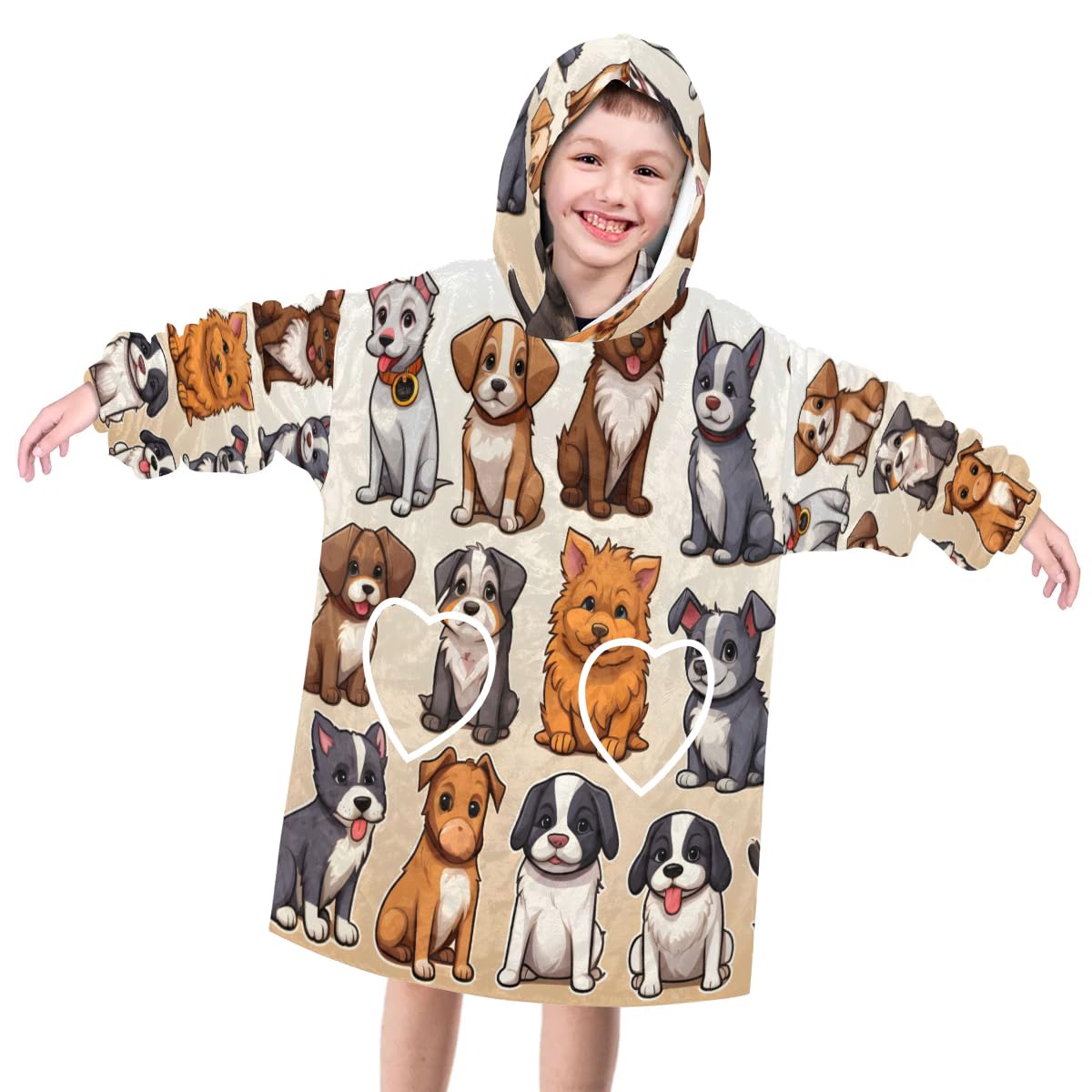 Pardick Wearable Blanket Hoodie for Kids, Small Dog Fleece Sweatshirt Blanket Oversized Blanket Sweatshirt with Pocket Flannel Warm Hooded Blanket 6-10 Year Old Girl Boy Gift, One Size