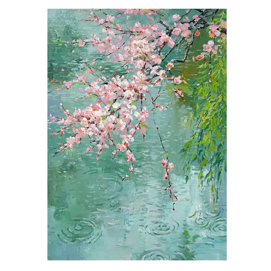 Peinture à l'huile fleurs de cerisier faite main œuvre d'art paysage texturé 90x130cm