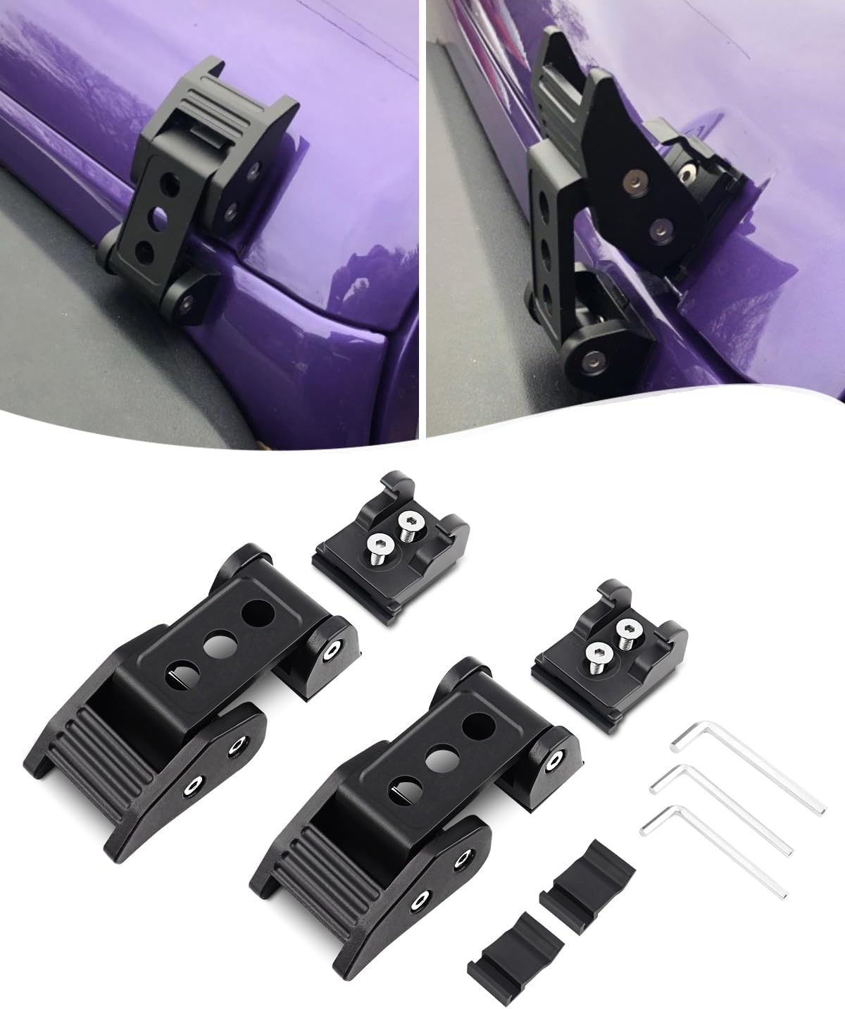 for Jeep JK Hood Latches, Aluminum Latch Locking Hood Catch Kit Black