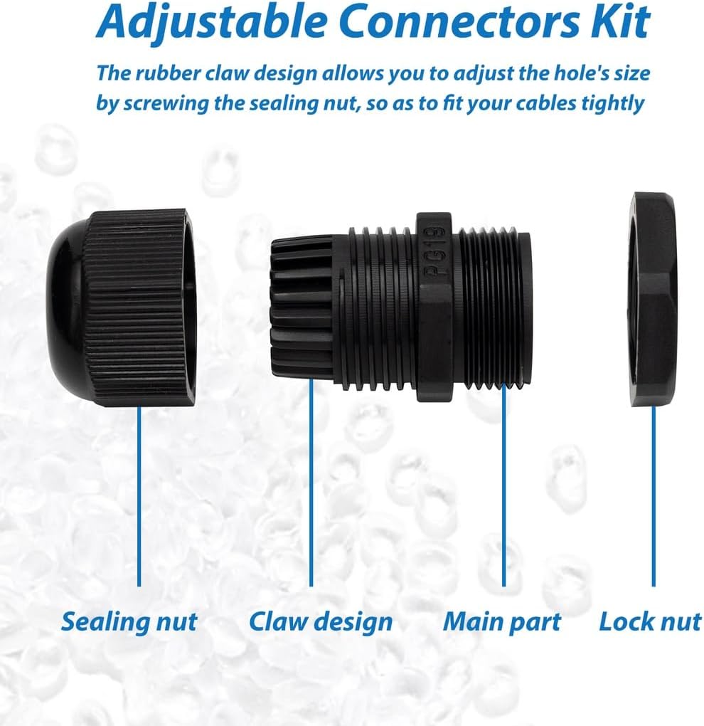 Waterproof Nylon Plastic Cable Gland Joints Wire Protectors For Electrical Box, Nylon Pg7 Pg9 Pg11 Pg13.5 Pg16 Pg19, 50Pcs Adjustable 0.12-0.63'' Cable Gland Connectors, Cord Grip Cable Glands