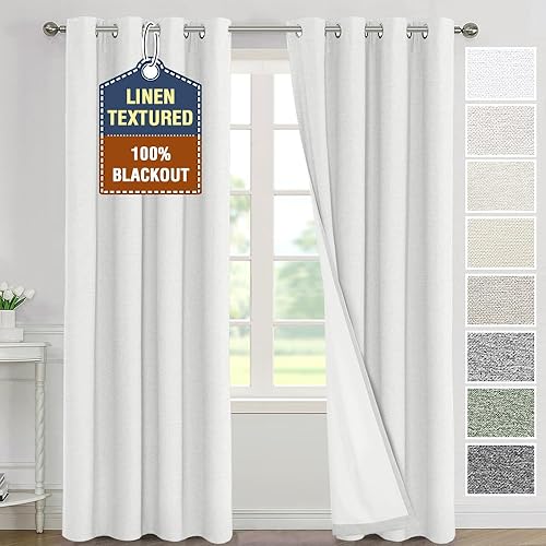 H.VERSAILTEX Cortinas 100% de opacidad para dormitorio, con aislamiento térmico, cortinas texturizadas de lino con bloqueo de calor y luz completa,