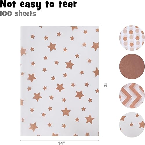 Miniatura 2 de VGOODALL 100 hojas de papel de seda a granel, papel de seda metálico de rayas de oro rosa dorado para envolver regalos, cumpleaños, boda, 20 x 14