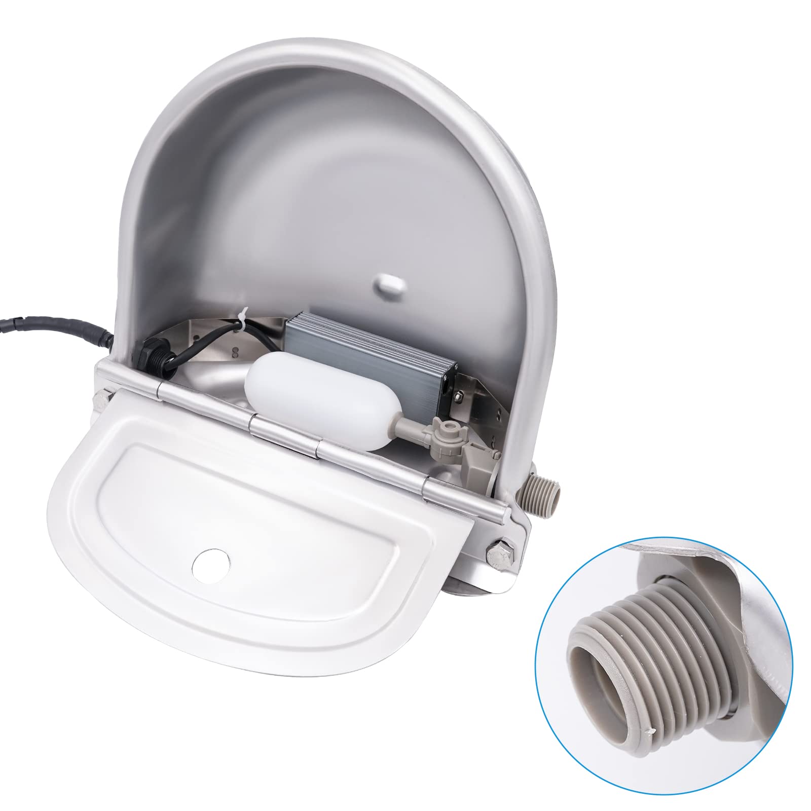 Automatycznie podgrzewana miska na wodę ze stali nierdzewnej z zaworem pływakowym 24 V, 80 W koryto na wodę dla zwierząt, bydła, psów, koz, świń, koni