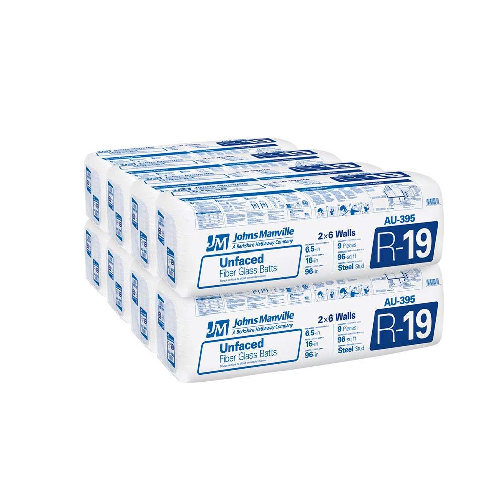 Johns Manville 853 SQFT 10 Bags of R 19 Unfaced 16 by 48 Fiberglass Batts Fits 2X6 Floor-Ceiling