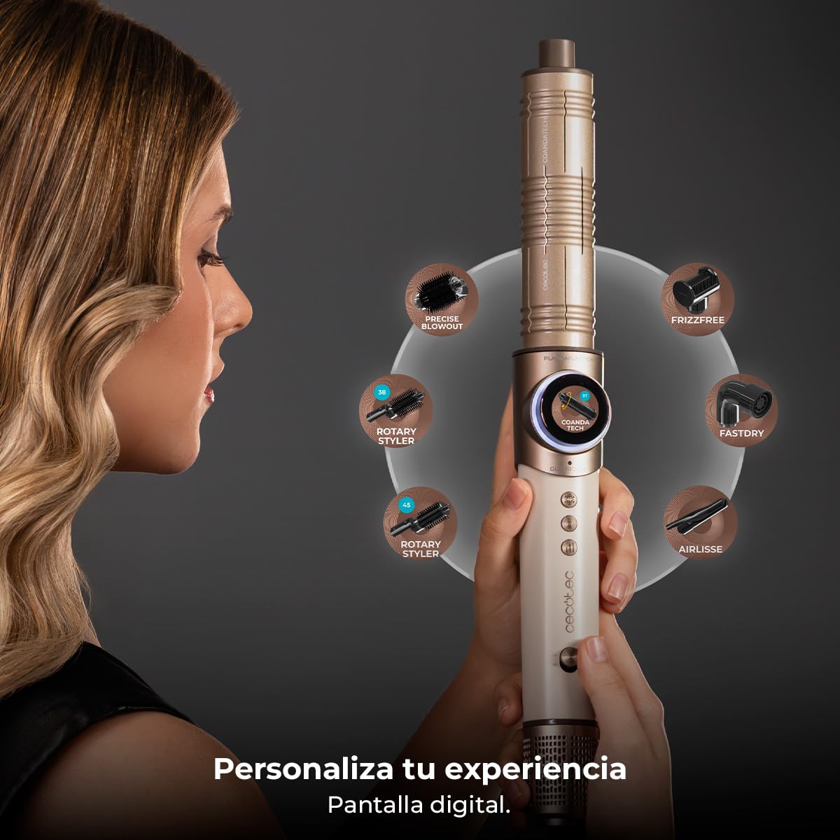 Cecotec AirGlisse 8in1 Cepillo de Aire Moldeador Multifunción 1400W 110000rpm Champagne