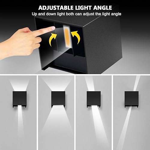 Miniatura 4 de Paquete de 2 luces de pared para exteriores, modernas luces cuadradas hacia arriba y hacia abajo, luces de pared para exteriores, apliques de