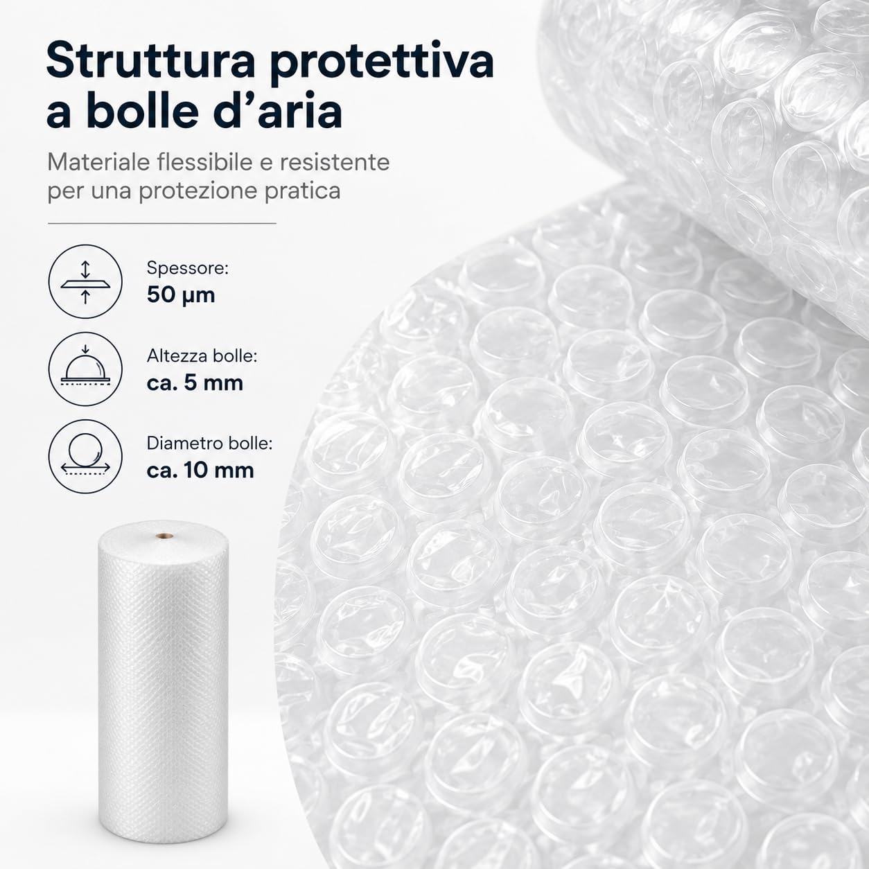 All4All Pluriball per Imballaggio 150 cm x 50 m, 75 m², Spessore 50 µm, Rotolo Extra Largo, Protezione Antiurto per Traslochi, Mobili e Oggetti Fragili