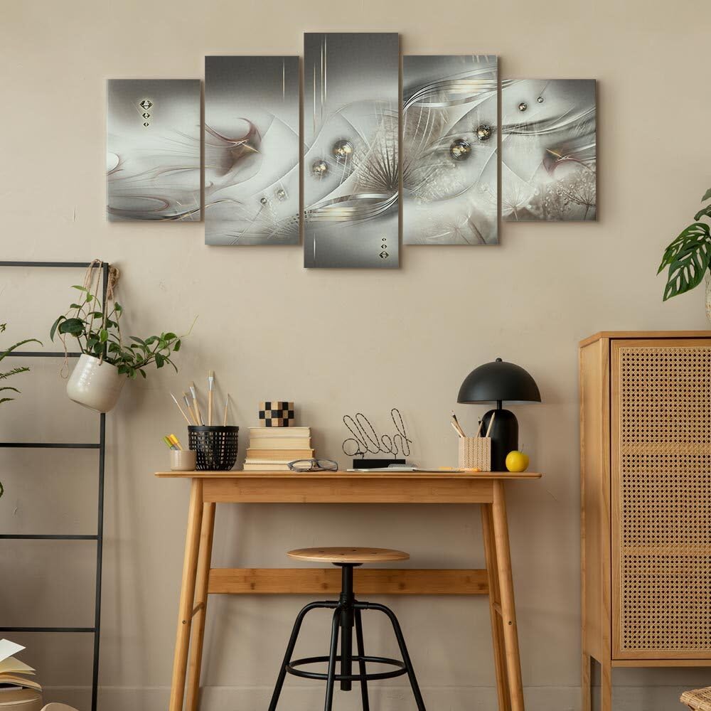 decomonkey Bilder Abstrakt 200x100 cm 5 Teilig Leinwandbilder Wandbild grau