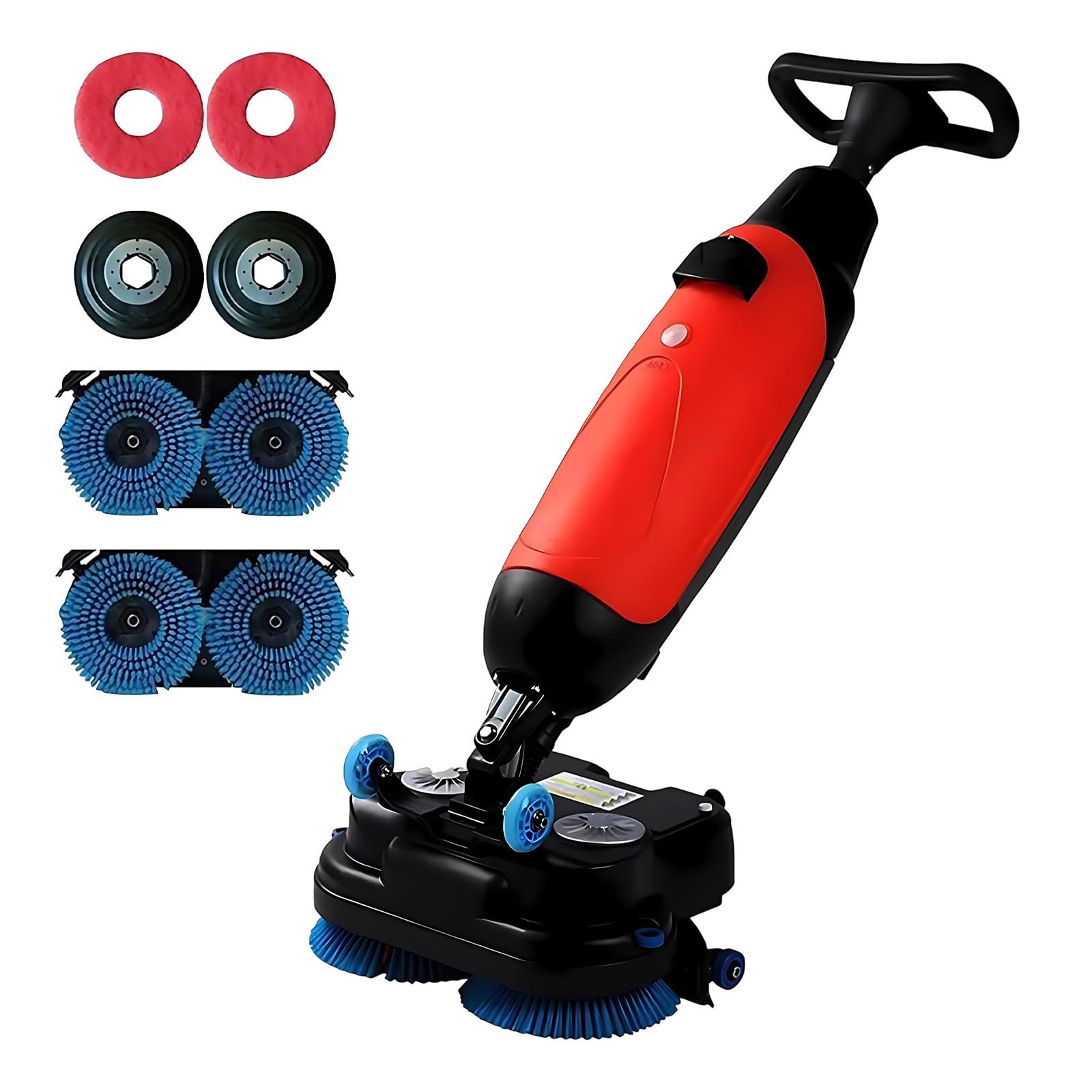 Commercial Floor Scrubber, 18" Cordless Walk-Behind Scrubber Machine, Dual-Brush Automatic Floor Cleaner with 360° Swivel Head, Super Quiet Power Mop for Office, Warehouse and Gym (Red/Gray)(Red)