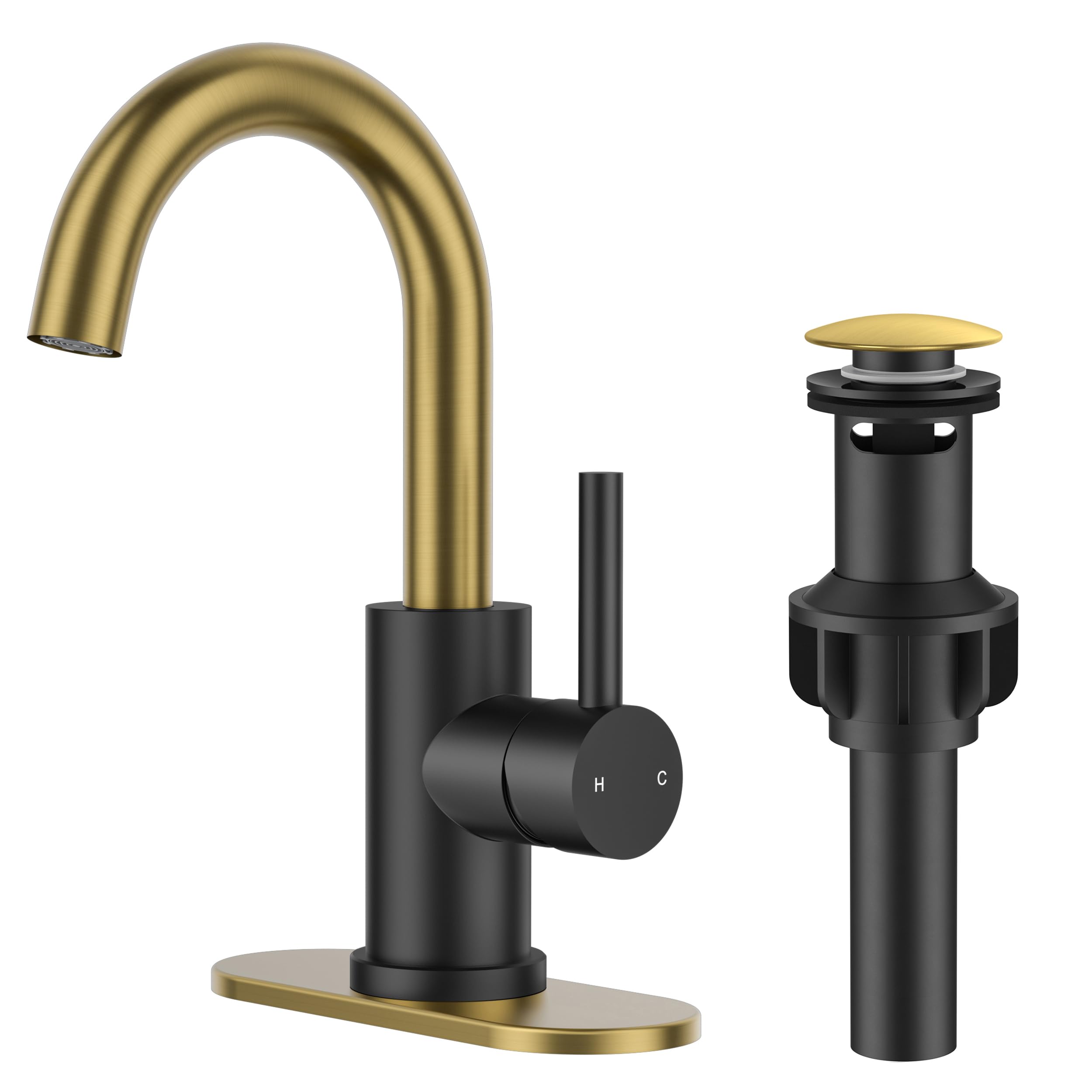 FORIOUS Black and Gold Bathroom Faucet