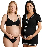 Combo Amamentação Pijama Sabrina com Botões Sutiã com Clique e Calcinha Pós Parto Sabrina