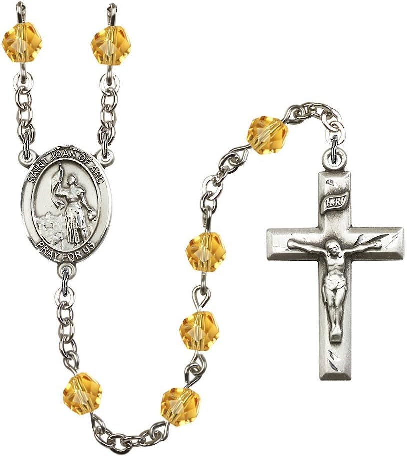 Bonyak Jewelry St. Joan of Arc Silver-Plated Rosary - Every Birth Month Color and More