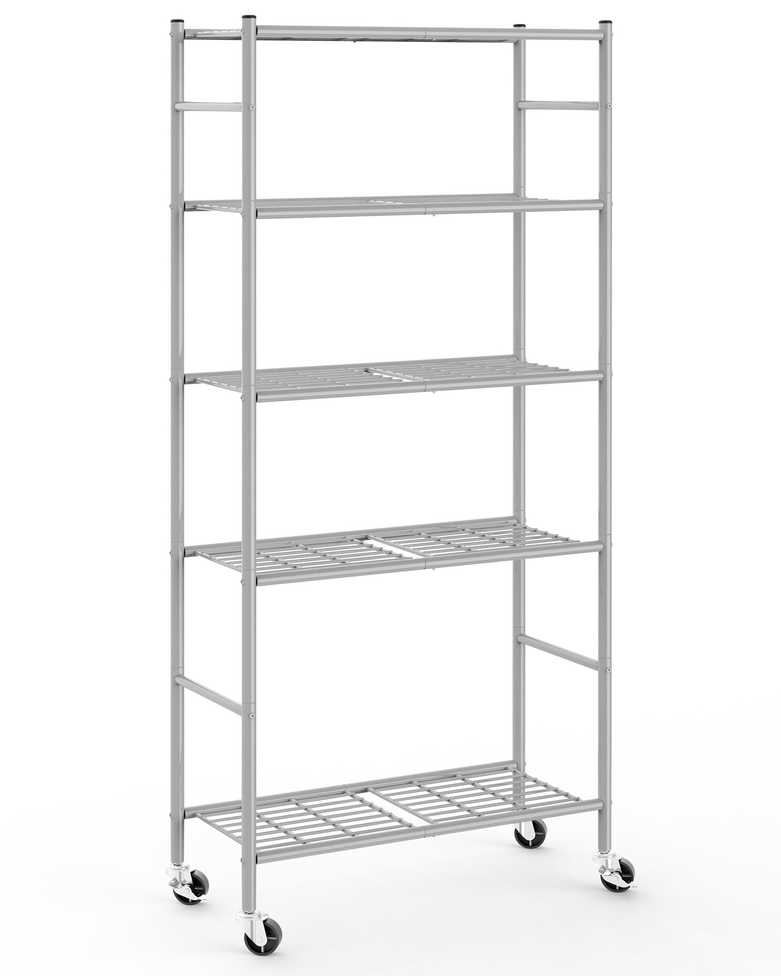 Photo 1 of ***MISSING PIECES*** Sakugi Storage Shelves Organizer - 5 Tier Metal Shelf Organizer with Metal Wheels and Adjustable Leveling Feet, Heavy Duty Garage Shelving for Kitchen, Pantry and Closet, 33.1"x12.6"x73.5", Sliver