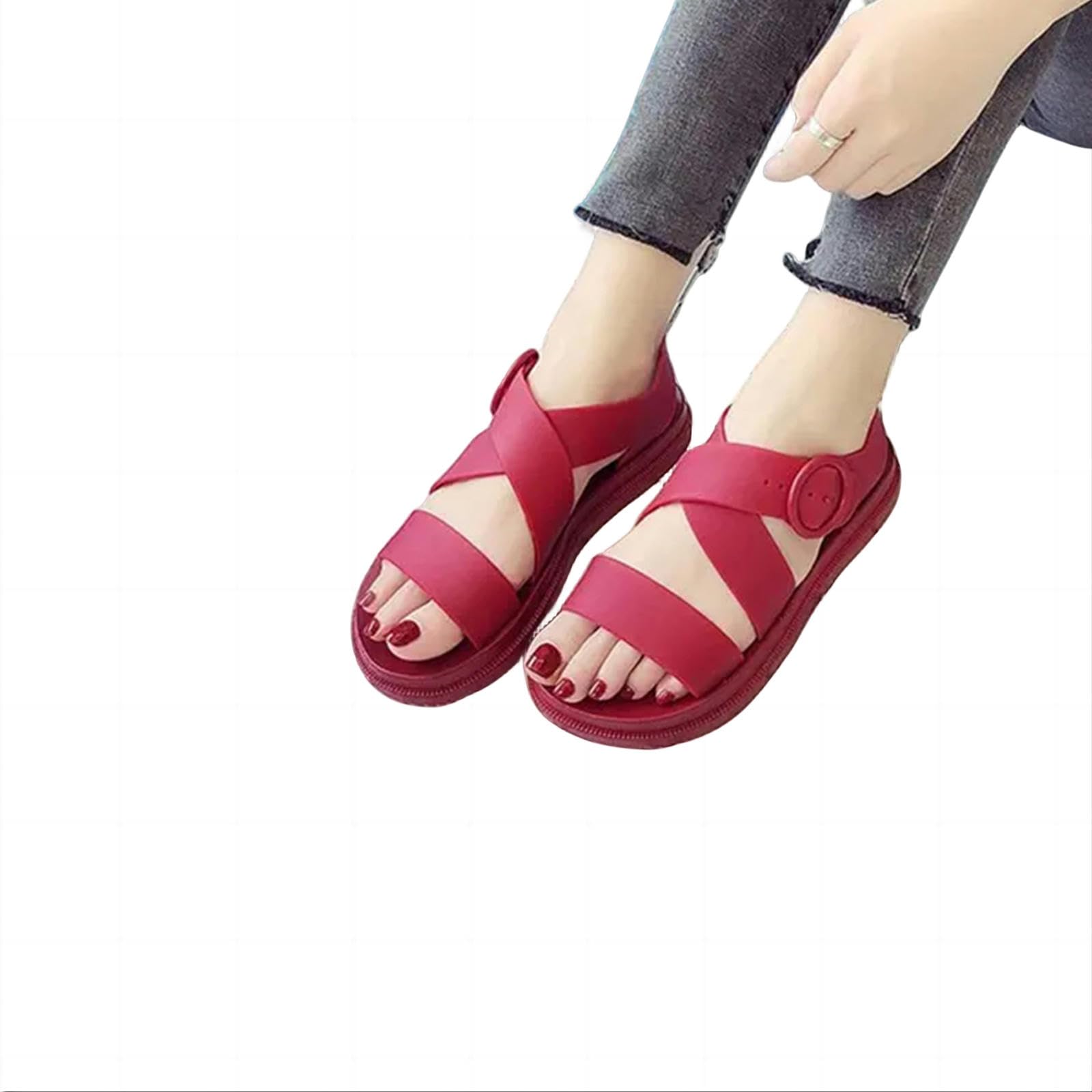 Sandali Donna estive Donne Sandali Summer Femmes Platform Sandals Ladies Plus Times Scarpe per Le Pantofole da Donna-rosso-38