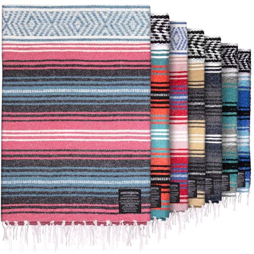 Hydration Nation Authentic Large Handwoven Mexican Striped Throw Blanket - Soft Durable Eco-Friendly - 70x50 - Azure