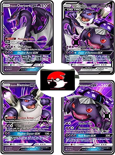 VERSIÓN 2023.Cartas Metálicas Pokmn Doradas Negras de Colección Y alta Potencia. Tarjetas de Metal GX Hd Negro, Fantásticas y Brillantes más estuche de regalo.Edición Coleccionista. Trading Cards 4pcs Cover