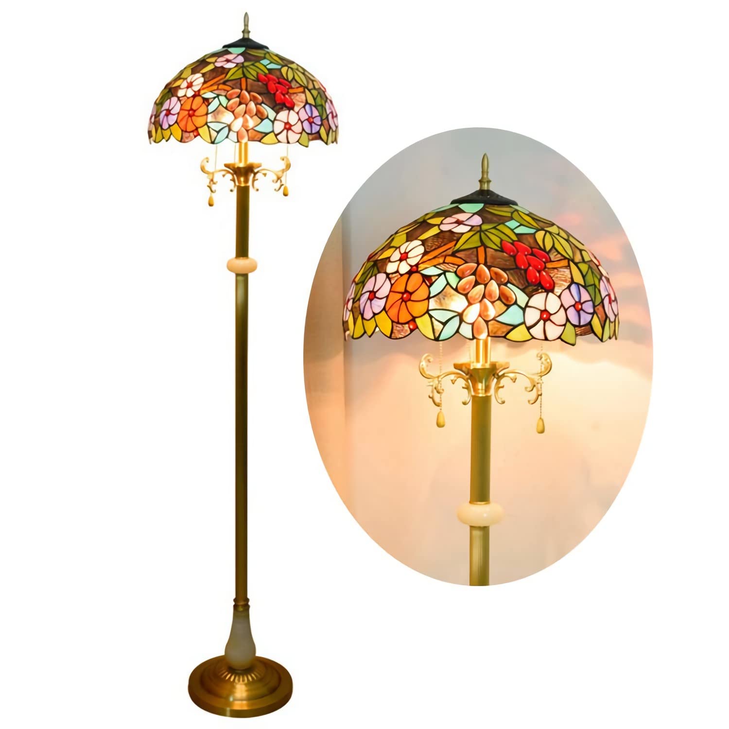 IUokLU Tiffany-style Floor Lamp, 16 inch Grape Stained Glass ReadLight, Vintage All Copper Base StandLamp for Bedroom Office