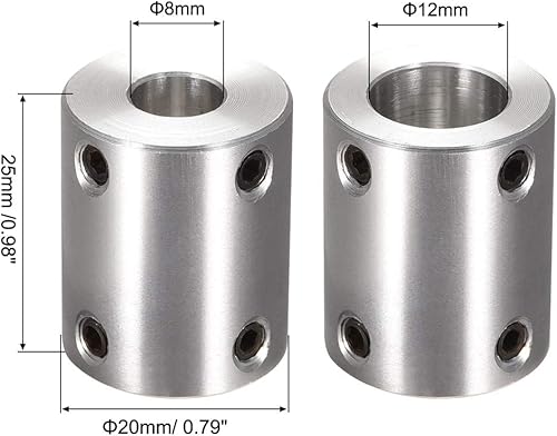 Miniatura 3 de uxcell 0.315 in a 0.472 in Bore Rígido Acoplamiento Conjunto Tornillo L25XD20 Aleación de Aluminio,Eje Acoplador Conector para Impresoras 3D,