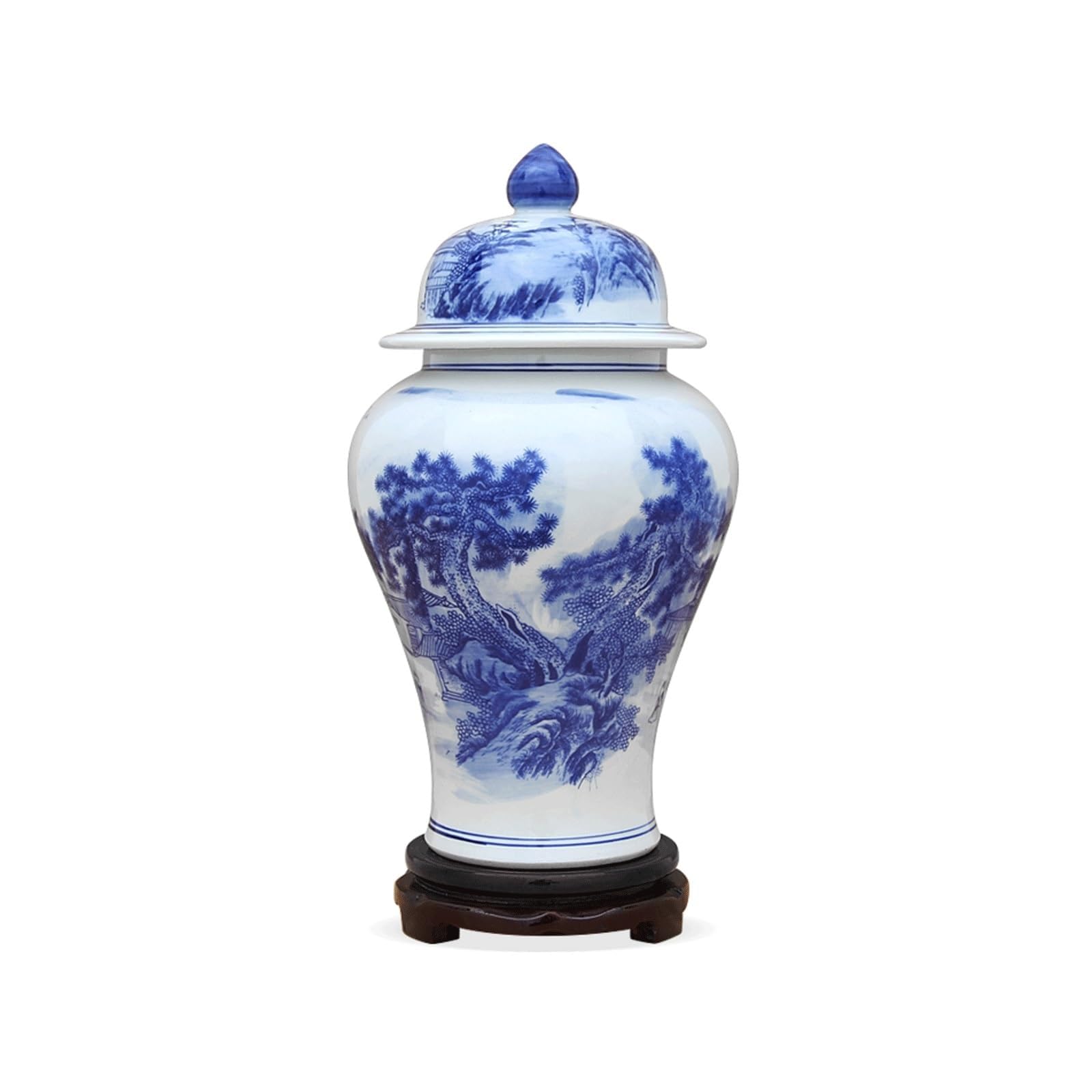 EYPKPL Porzellan-Ingwerglas mit Deckel, blaues und weißes Tempelglas, chinesisches Landschaftsmuster, Keramikglasvase mit Sockel, Vorratsglas, traditionell