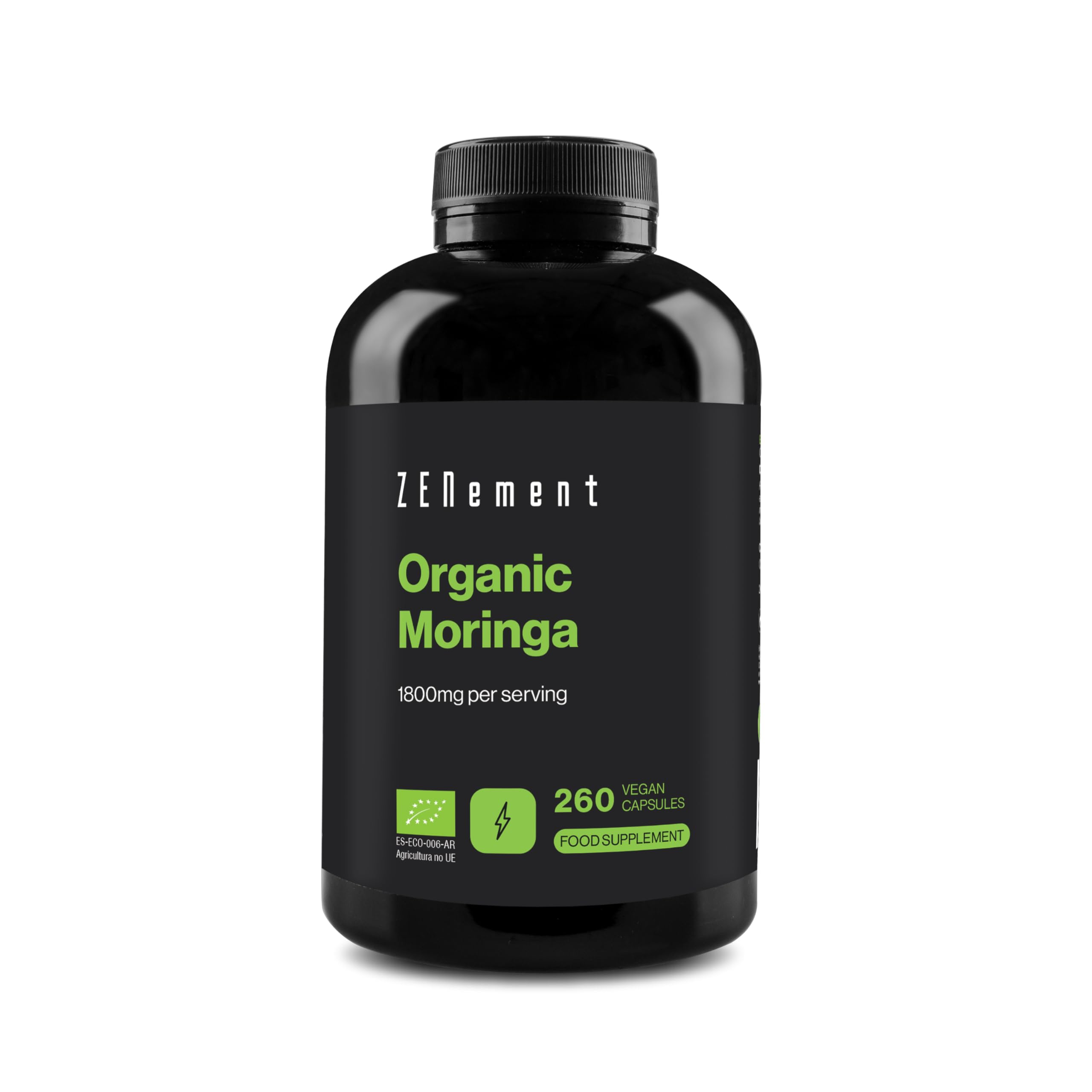 Organic Moringa 1800 mg per Serving – Bio Superfood with Vitamins, Minerals & Antioxidants – High Concentration & Purity – 260 Vegan Capsules – 3-Month Supply – Zenement