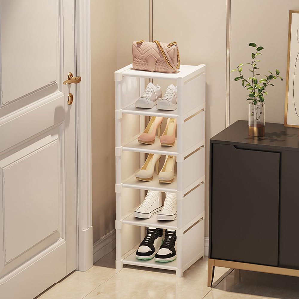 Vllcsla Schuhregal Weiß Schmal 6 Ebenen, 27x26 cm Platzsparend Schuhständer, 1 Ebene passt für 1 Paar Schuhe, Hoch Schuhschrank Schuhaufbewahrung Offen für Flur, Schlafzimmer, Eingangsbereich Küche, Haushalt & Wohnen