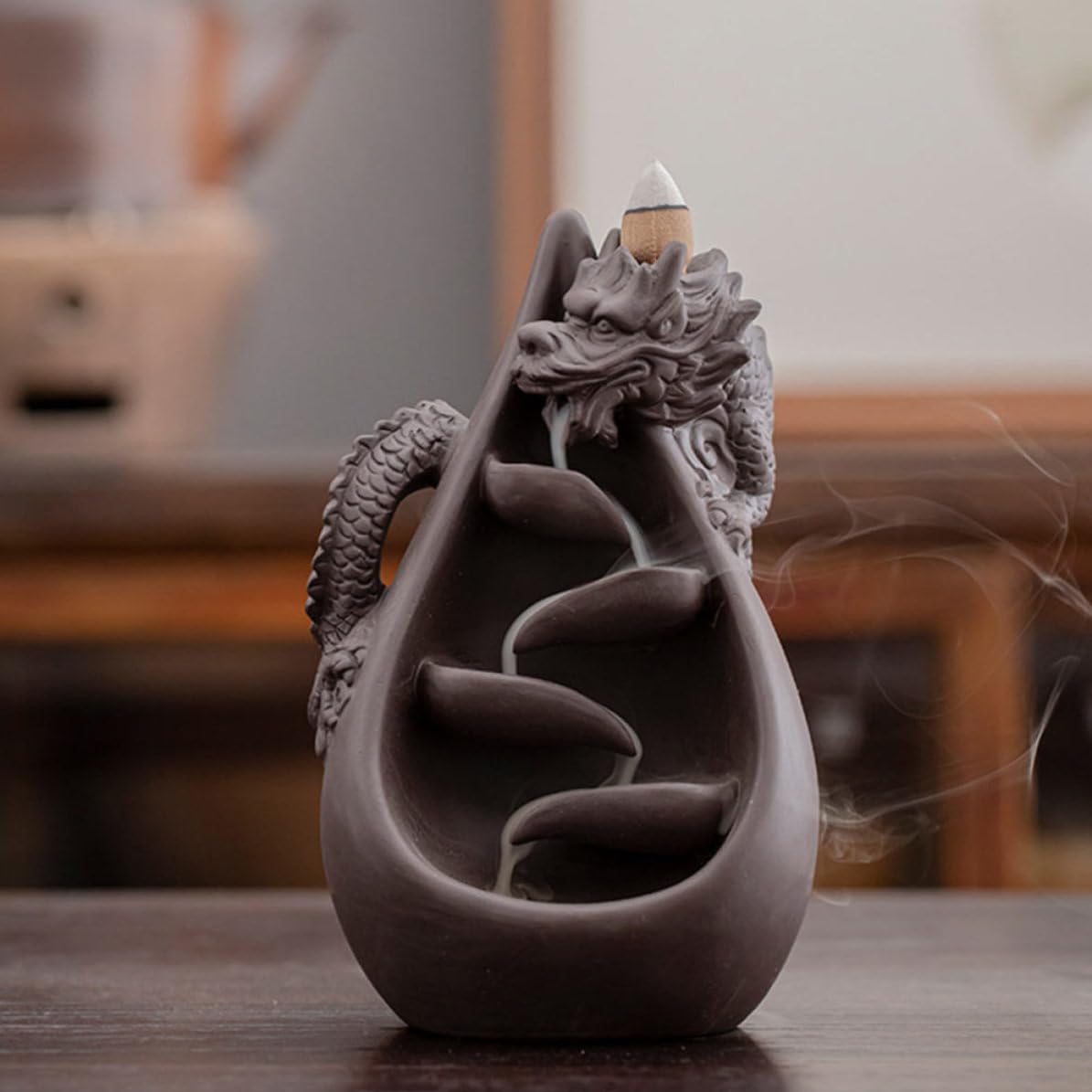 IMIKEYA Quemador de Incienso de Arena Morada y Purifica el Aire Diseño de Dragón, Relieve Estrés para Ceremonia de Té Decoración del Hogar